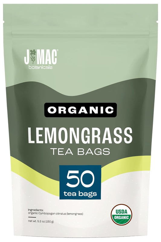 J Mac Botanicals, Organic Lemongrass Tea Bags (50 Count) - Certified by Organic Certifiers, Inc. - Quality Tea From Nile Valley, Egypt, Packaged in the USA