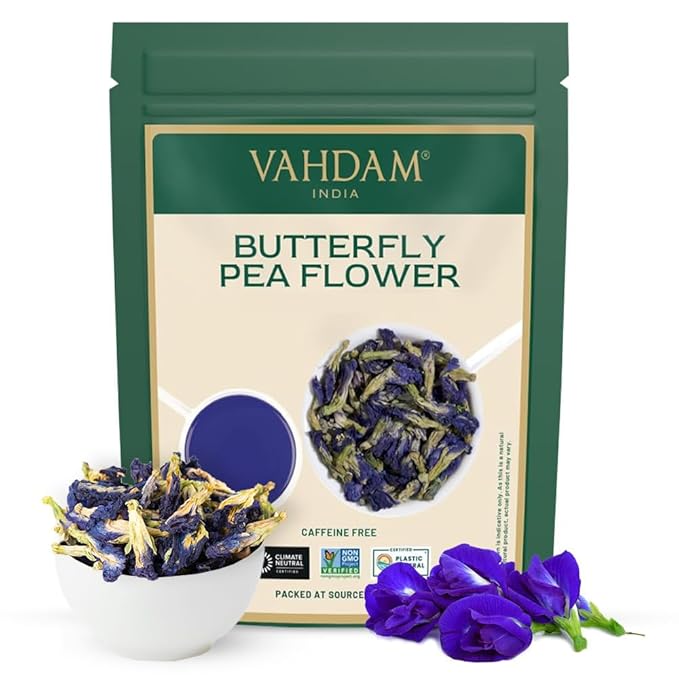 VAHDAM, Butterfly Pea Flower Tea (1.76oz) 100+ Cups | Delicate & Earthy | Vacuum Sealed for Freshness | Butterfly Pea Flower Loose Leaf | Brew Iced Tea, Cooking, Mocktails & Cocktails