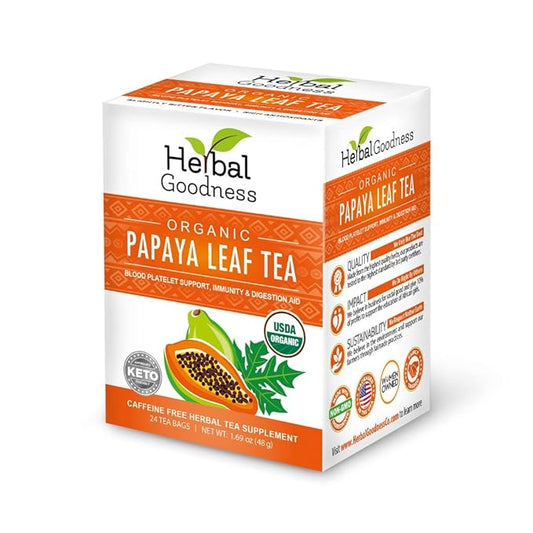 Organic Papaya Leaf Extract Tea For Platelets 24bags - Papaya Enzymes Natural Blood Platelet Tea - For Immune Gut & Digestive Health - Made in the USA