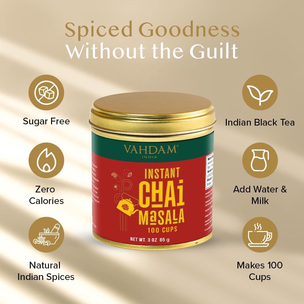 VAHDAM Instant Chai Powder(3oz|100 Cups) Traditional Indian Masala Chai Tea