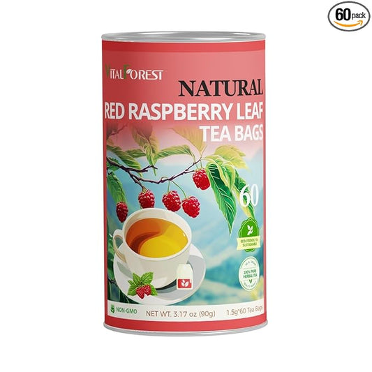 Red Raspberry Leaf Tea Pregnancy, 60 Count, VitalForest Natural Raspberry Leaves Tea Bags for Women’s Health – Period Healthy Cycle Tea – Vegan & Gluten-Free, Caffeine-Free, Non-GMO