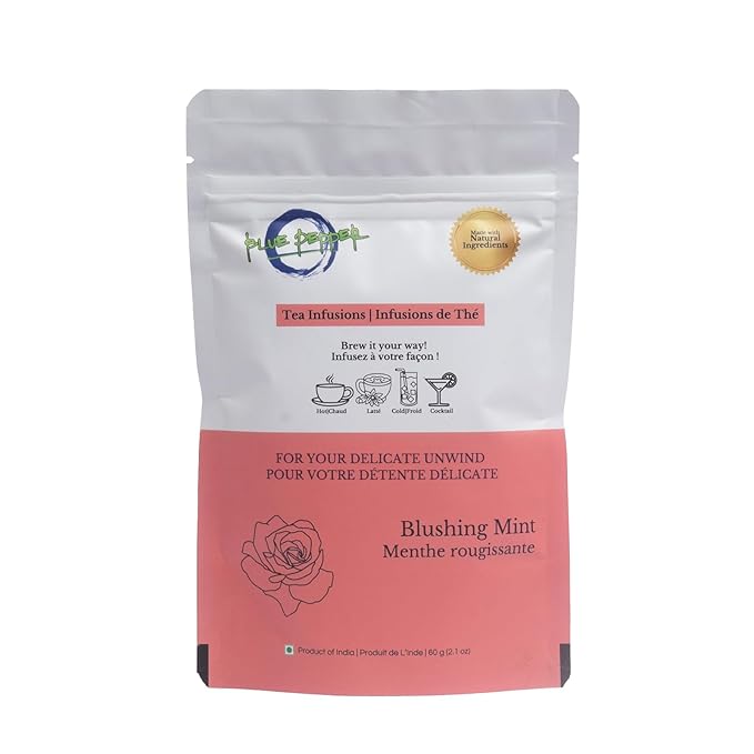 Blue Pepper Mint Tea Infusion, Refreshing Mint Blend with Rose Petals, Coriander, Licorice Root & Amla, Caffeine-Free Natural Beverage