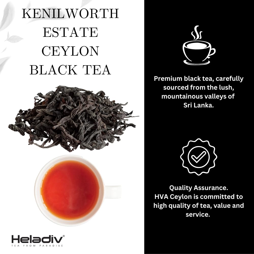 HELADIV Kenilworth Estate Ceylon Loose Leaf Black Tea, 1lb Bag, Aromatic & Full-Bodied, Smooth & Satisfying Brew, Ethically Sourced from Sri Lanka, Vegan, No GMO, Artificial Additives, Enjoy Any Time