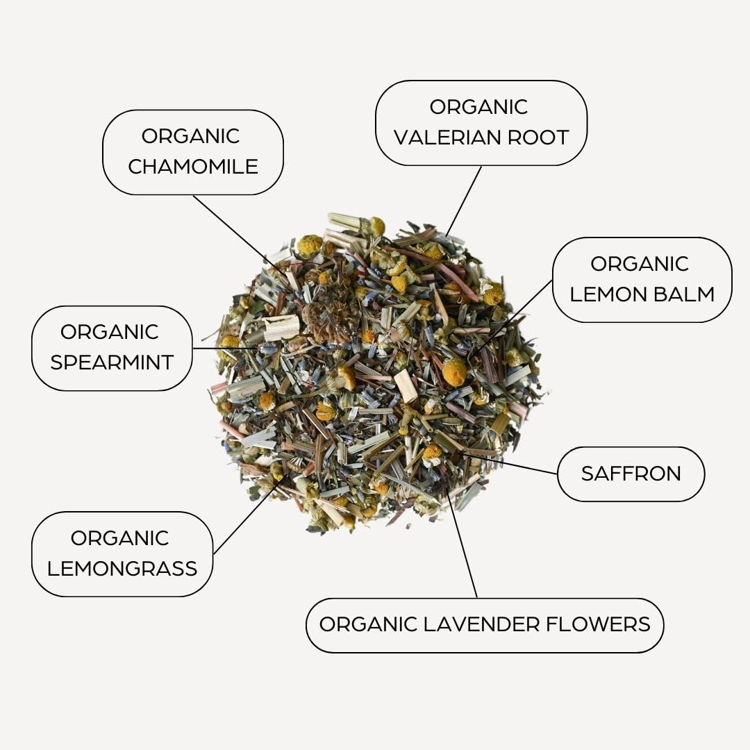 Tahmina Saffron Sleep Caffeine Free Tea: Soothing Chamomile and Lavender with Saffron, 12 Plastic-Free Pyramid Tea Bags, Makes 36 Cups of Tea (1 Pack)