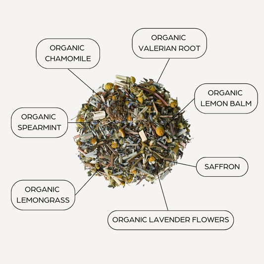 Tahmina Saffron Sleep Caffeine Free Tea: Soothing Chamomile and Lavender with Saffron, 12 Plastic-Free Pyramid Tea Bags, Makes 36 Cups of Tea (1 Pack)