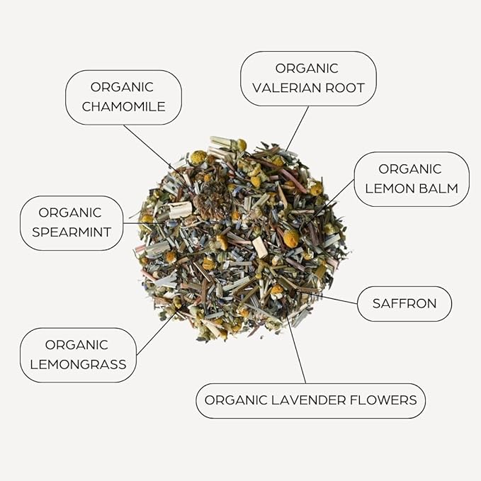 Tahmina Saffron Sleep Caffeine Free Tea: Soothing Chamomile and Lavender with Afghan Saffron, 12 Biodegradable Pyramid Tea Bags, Makes 36 Cups of Tea (1 Pack)