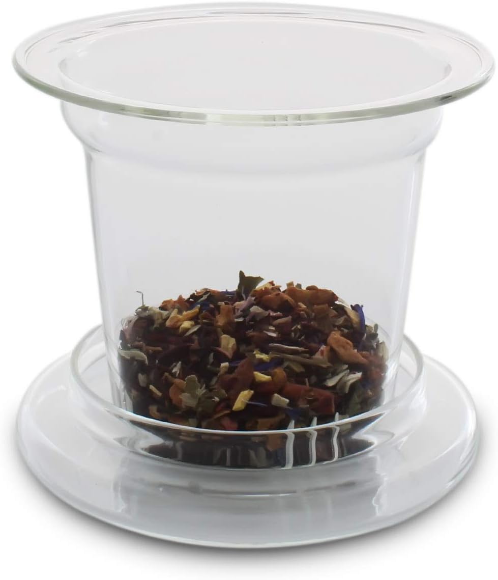 Teabloom Universal Glass Tea Infuser with Dual-Purpose Lid/Coaster – Hygienic, Non-Toxic Glass Filter for Loose Tea Leaves – Lead-Free & Cadmium-Free – Tea Purist's Choice