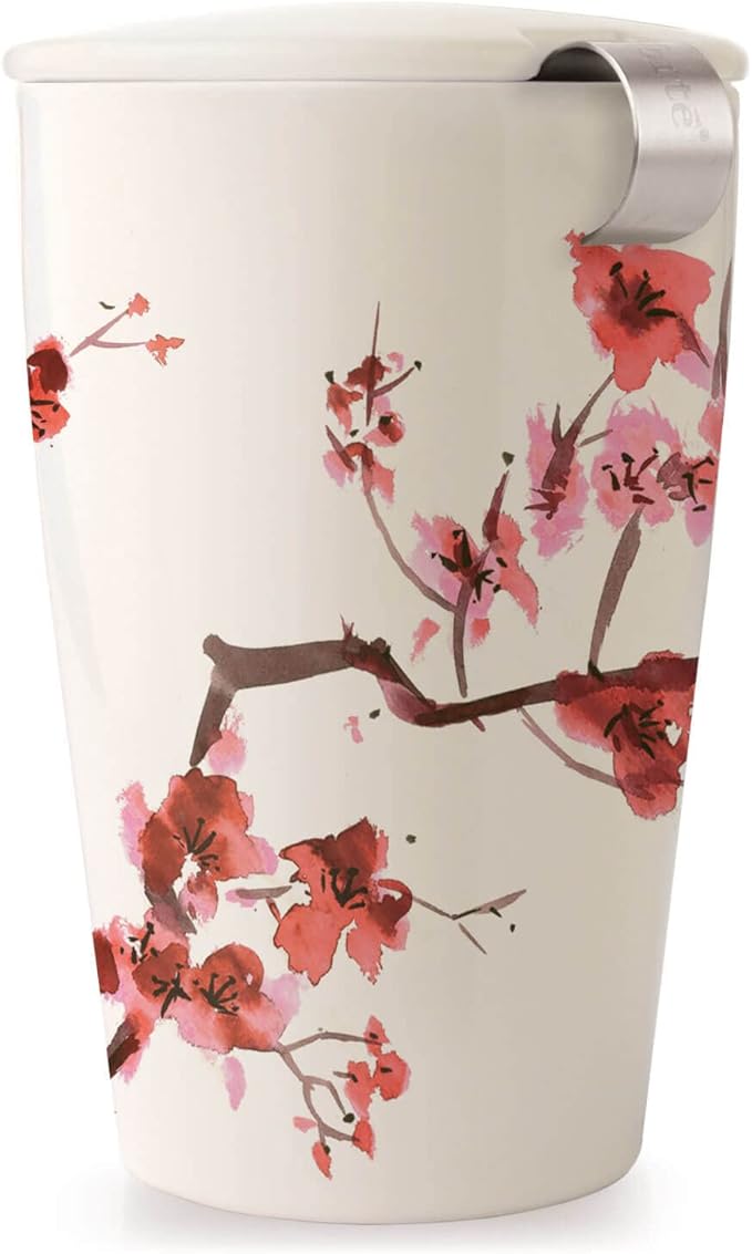 Tea Forte Double-Walled Ceramic Kati Cup, Removable Stainless Steel Infuser Basket and Lid, Steeps 1