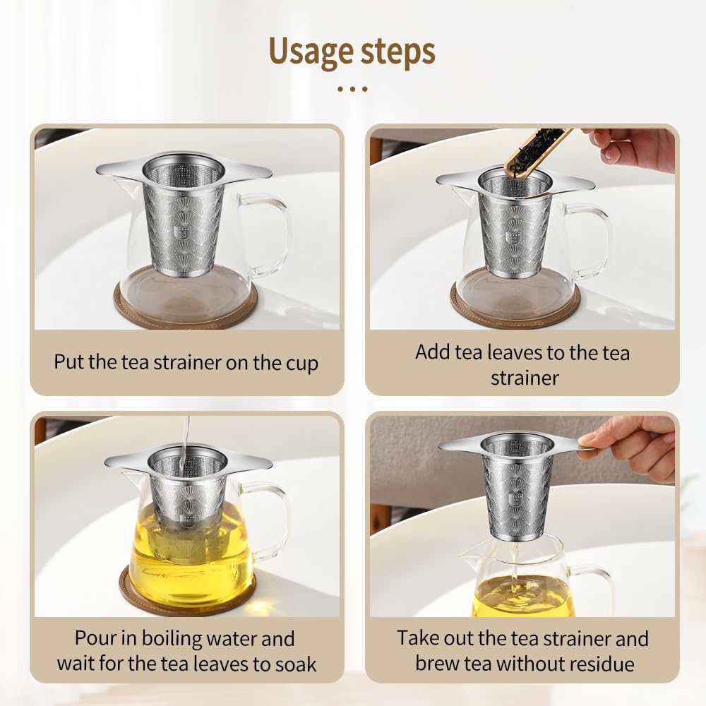 2Pack Extra Fine 18/8 Stainless Steel Tea Infuser BOMANSI BOMS Tea Strainer with Large Capacity & Perfect Size Double Handles