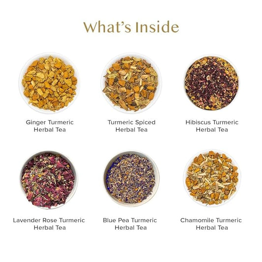 VAHDAM, Limited Edition - Turmeric Herbal Wellness Tea Gift Set - 6 Oprah's Favourite Turmeric Herbal Blends in Gift Box | Gluten Free, Non GMO | Gifts for Him/Her | Tea Gifts for Men & Women