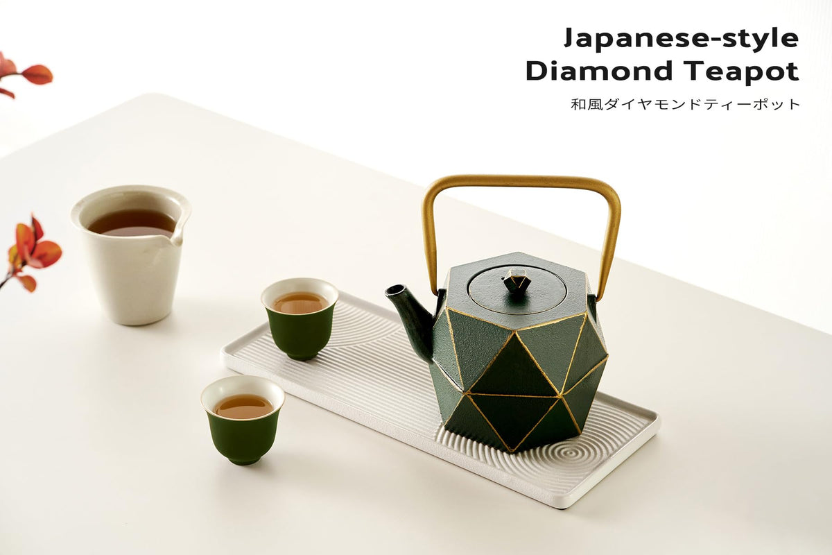 Toptier Cast Iron Teapot, Stovetop Safe Japanese Cast Iron Tea Kettle, Diamond Design Tea Pot with Removable Infuser for