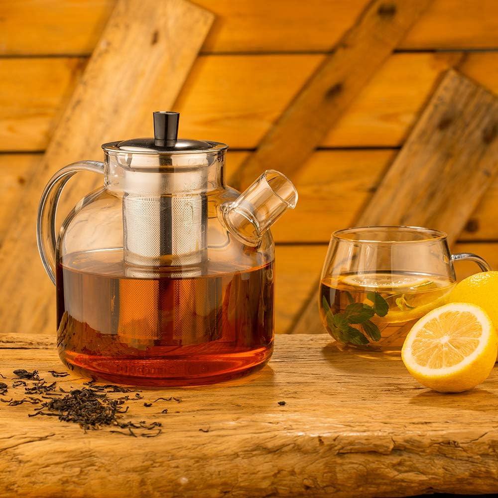 1500ml(50oz) Glass Teapot with Removable Infuser, Ehugos Stovetop Safe Large Tea Pot, Blooming and Loose Leaf Hand Crafted