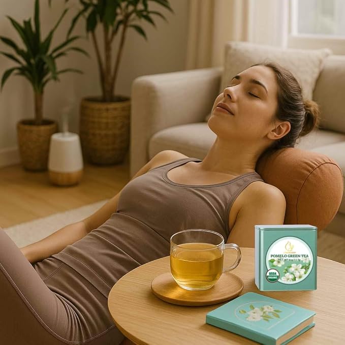 ESSENCESIP Pomelo Green Tea Loose Leaf 4oz - Traditional Scented Organic Green Tea Leaves with Fresh Blossoms, Refreshing Citrus Floral Aroma, Low Caffeine, Antioxidant-Rich, Reusable Tin