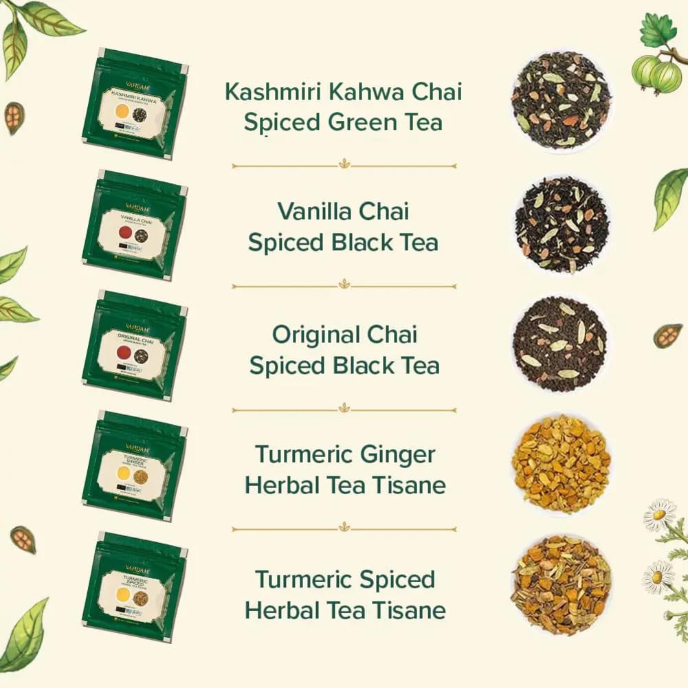VAHDAM, Assorted Loose Leaf Chai Tea Sampler (10 Flavors, 50+ Servings) | Indian Exotic Masala Chai Tea Blends | Resealable Ziplock Pouch | Vacuum Sealed For Freshness