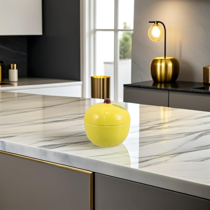 Valiclud Ceramic Lemon-shaped Storage Jar with Lid Multipurpose Round Food Container for Sugar Salt Snacks Easy to Clean Kitchen Canister with