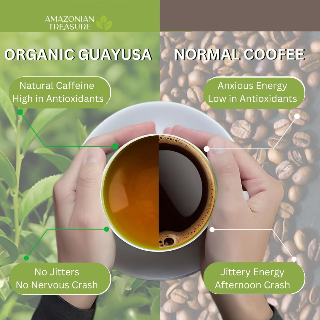 Amazonian Treasure Organic Guayusa Loose Leaf Tea, 16 OZ (1LB), Smooth Energy Boost, Alternative to Coffee & Yerba Mate, 60 mg Caffeine per Serving.
