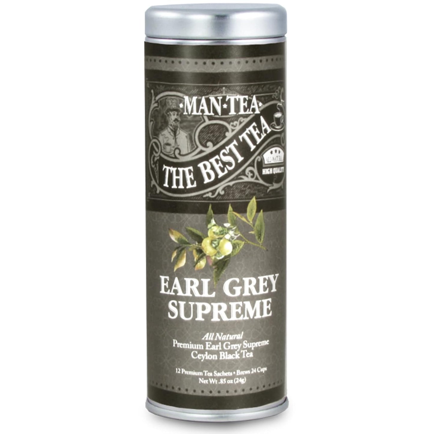 Man Tea, Earl Grey Supreme by La Tea Dah, Gourmet Caffeinated Earl Grey Tea Bags, Unique Gifts for Men for Birthday, Fathers Day, or Anniversary