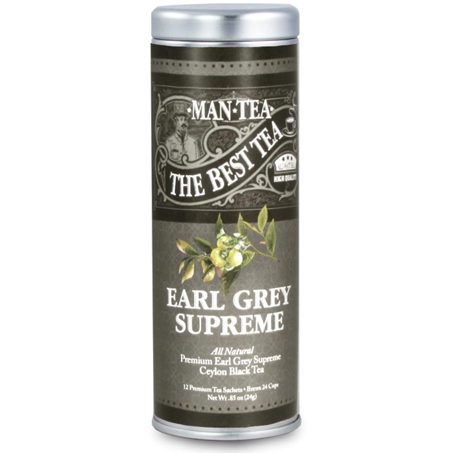 Man Tea, Earl Grey Supreme by La Tea Dah, Gourmet Caffeinated Earl Grey Tea Bags, Unique Gifts for Men for Birthday, Fathers Day, or Anniversary
