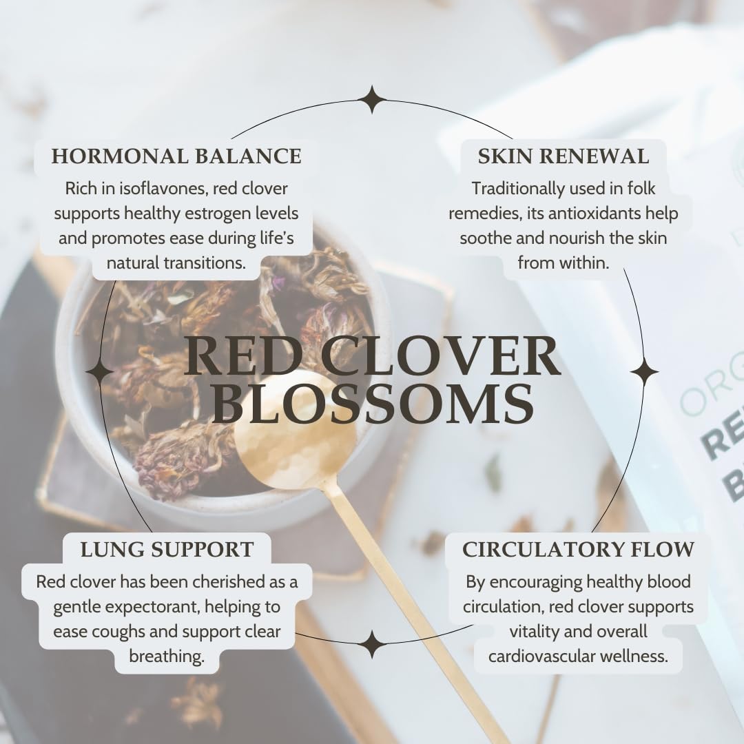 Elanen Naturals Organic Red Clover Blossoms 2 oz. (57g), USDA Certified Organic Red Clover Blossom Tea, Whole