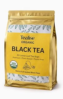 Organic Black Tea Plant-Based & Plastic-Free Tea Bags 60 Servings Premium Whole Leaf Loose Tea by Tealise