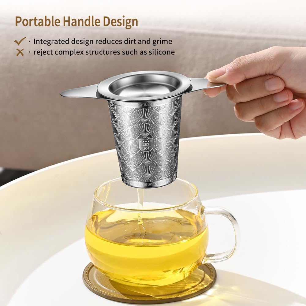 2Pack Extra Fine 18/8 Stainless Steel Tea Infuser BOMANSI BOMS Tea Strainer with Large Capacity & Perfect Size Double Handles