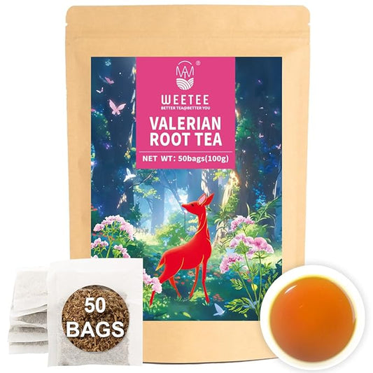 WT Weetee Valerian Root Tea Bags, 50 Count – Pure Valeriana, Earthy/Woody, Caffeine-Free