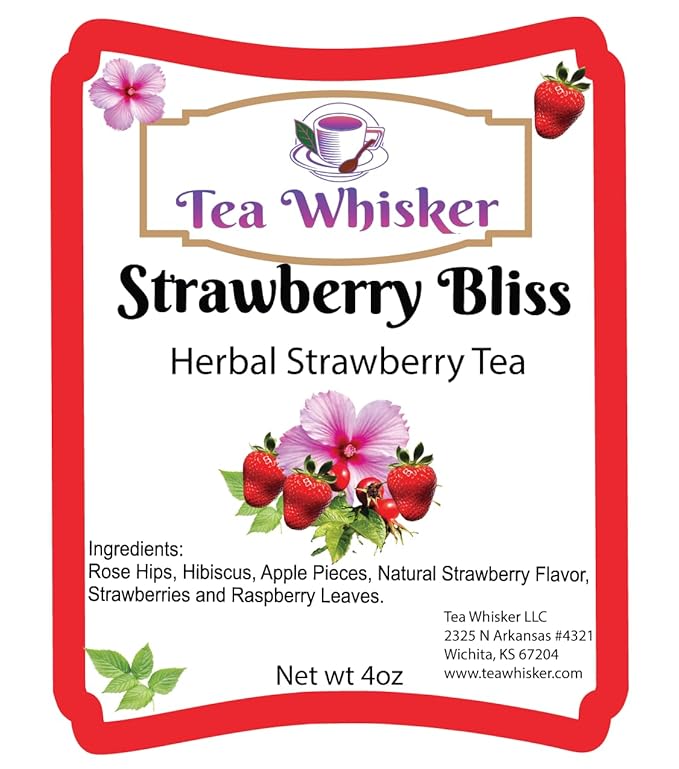 Tea Whisker - Strawberry Bliss | Fruity Herbal | Loose Leaf Tea | 4 Ounce Pouch | Serve Iced or Hot | Non-Caffeinated