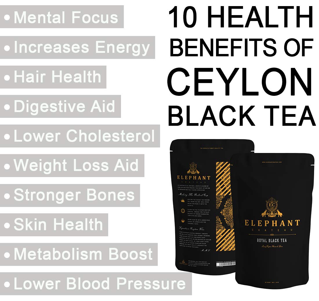 Flowery Ceylon Black Tea | 200g | Delicious High Elevation Nuwera Eliya Tea | Tasty Floral Aroma | Best Plain Without Sugar | English Breakfast | 100 Cups Aromatic Golden Liquor | Elephant Chateau