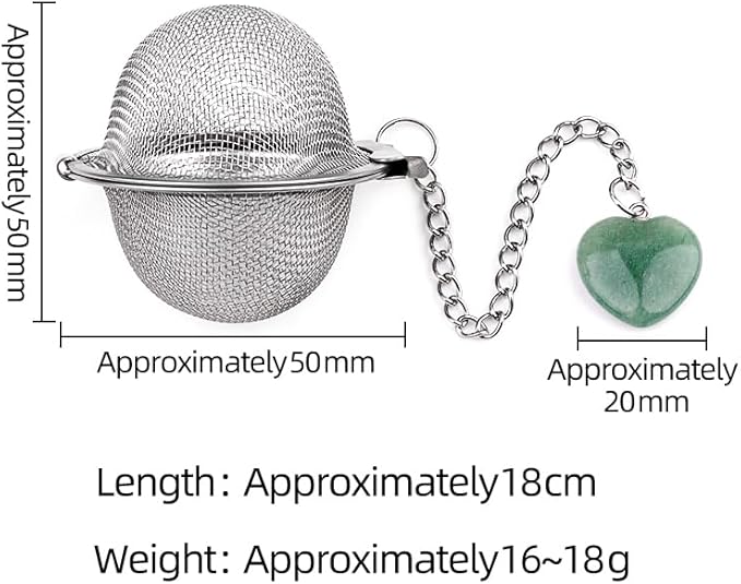 5 Pcs Tea Filter Stainless Steel with Heart Crystal Energy Stone Tea Strainers with Fine Mesh Extend Chain Hook Tea Ball Infuser for Loose Tea Leaves