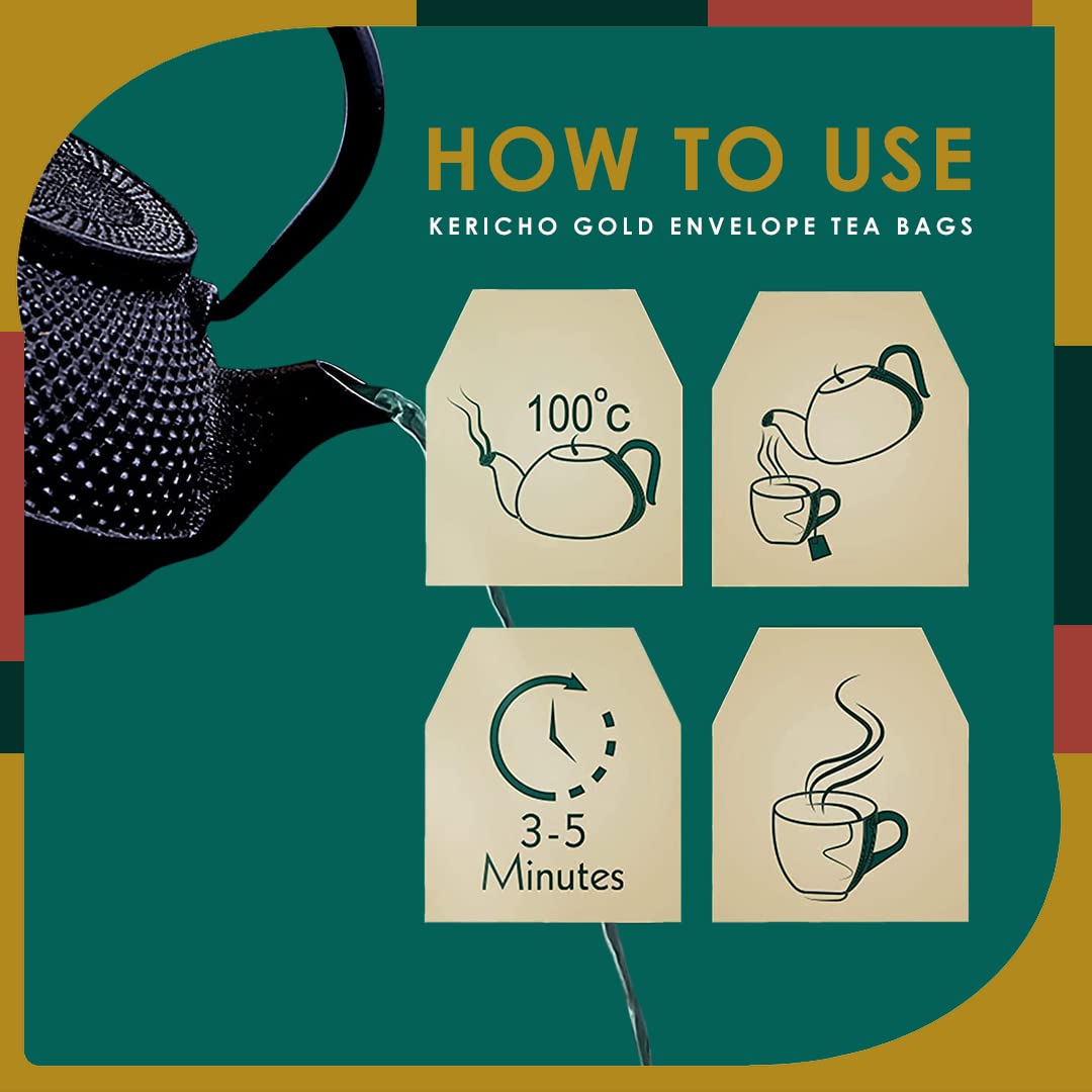 Kericho Gold Black Tea - Rich in Antioxidants - Orange Pekoe Tea - Kenya Origin - Unique Flavor - 100 Envelopes Tea Bags (Pack of 2)