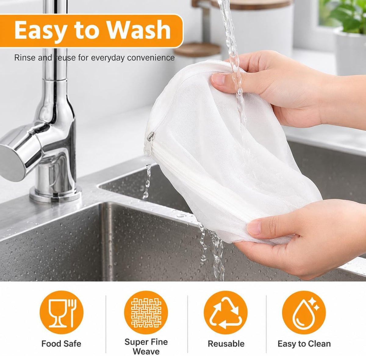 RAINFLOW 3PCS Ultra Fine Mesh Strainer Bags with Stainless Steel Handle