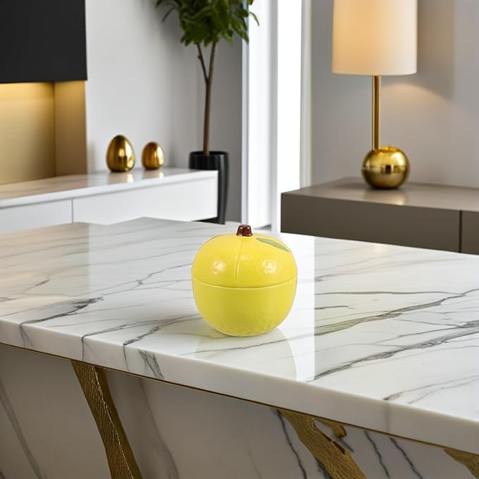 Valiclud Ceramic Lemon-shaped Storage Jar with Lid Multipurpose Round Food Container for Sugar Salt Snacks Easy to Clean Kitchen Canister with