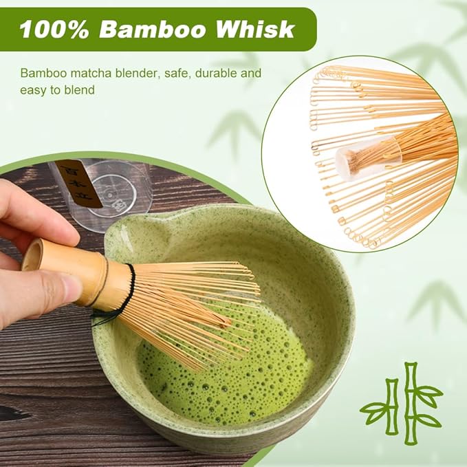 8 Pcs Matcha Whisk Set with Bamboo Whisk, Ceramic Bowl, Sifter, Scoop, Holder, Stand, and Tea Towel, Unique Gifts for Matcha Lover Home Kitchen Decor Gifts for Tea Enthusiasts Christmas