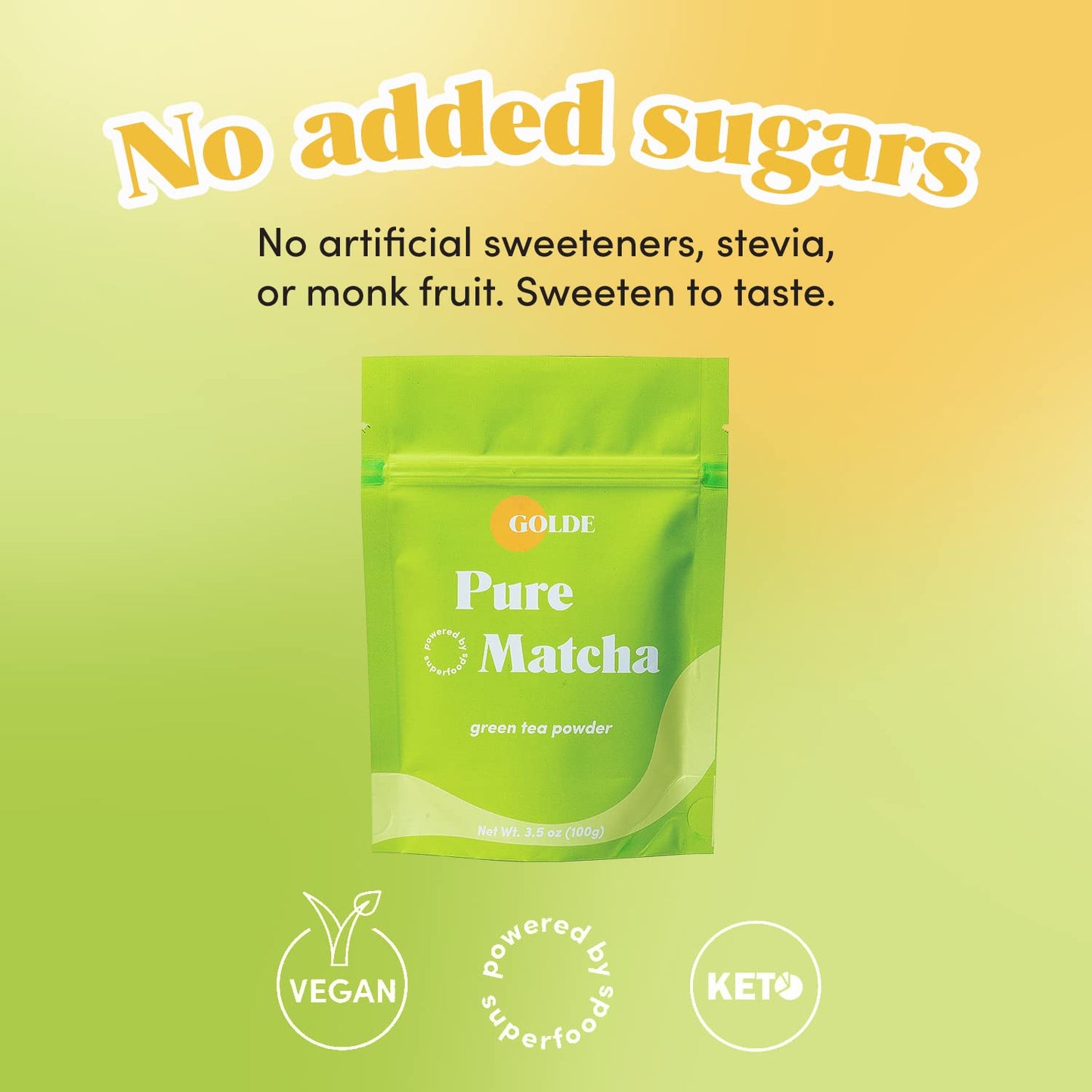 GOLDE - Pure Matcha - Ceremonial Grade Matcha Powder - Green Tea Superfood w/L-Theanine &amp; Antioxidants - 60mg Caffeine - Jitter Free Energy - 100g Pouch