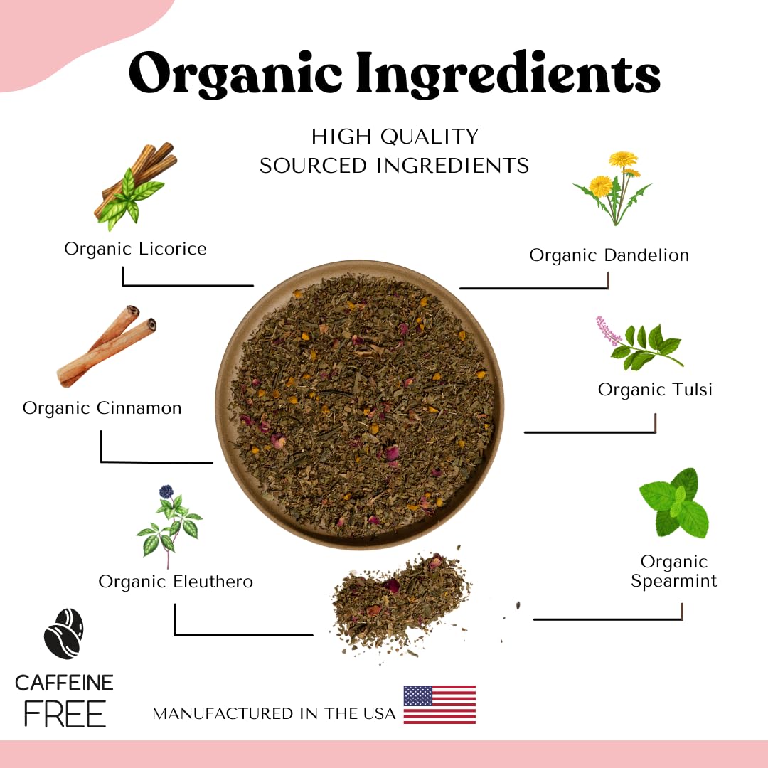Organic Spearmint Tea Loose Leaf Tea Bags – Hormone Balance for Women, PCOS Support, Perimenopause, Cortisol, Tulsi, Dandelion, Licorice, Caffeine Free AIP Cycle Support Herbal Blend, 15 Count
