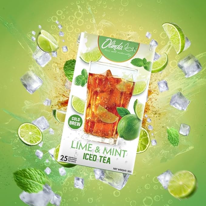 Olinda Organic Lime & Mint Mojito Black Tea 25 Individually Wrapped Tea Bags Sugar-Free Refreshing Black Tea Blend for Digestion Hot or Iced Brew Christmas Holiday Gift for Women & Tea Lovers