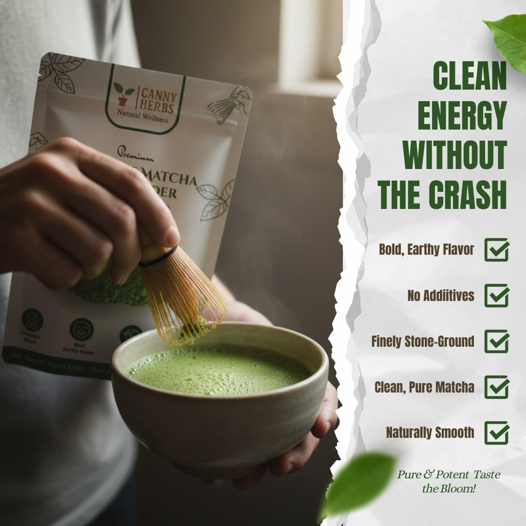 Canny Herbs Matcha Tea Powder 4oz, Japanese Ceremonial Grade, Green Tea Powder, Energy, Calm & Focus, Antioxidant Support
