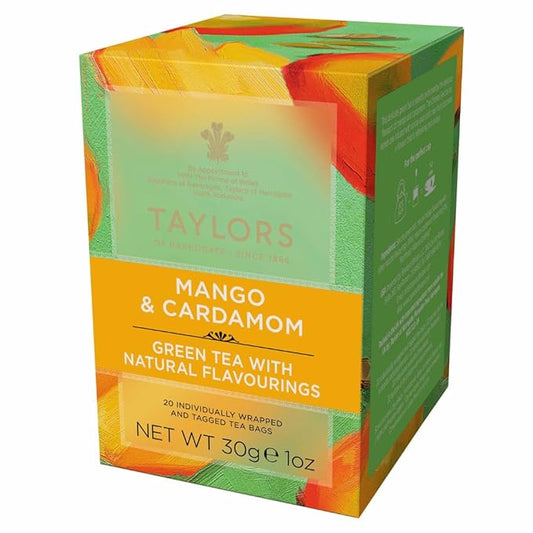 Taylors of Harrogate Mango & Cardamom, Green Tea, Individually Wrapped Bags, 20 Count (Pack of 1), Delicate, Refreshing and Sweet, Caffeinated, Enjoy Hot or Iced, 20 Teabags