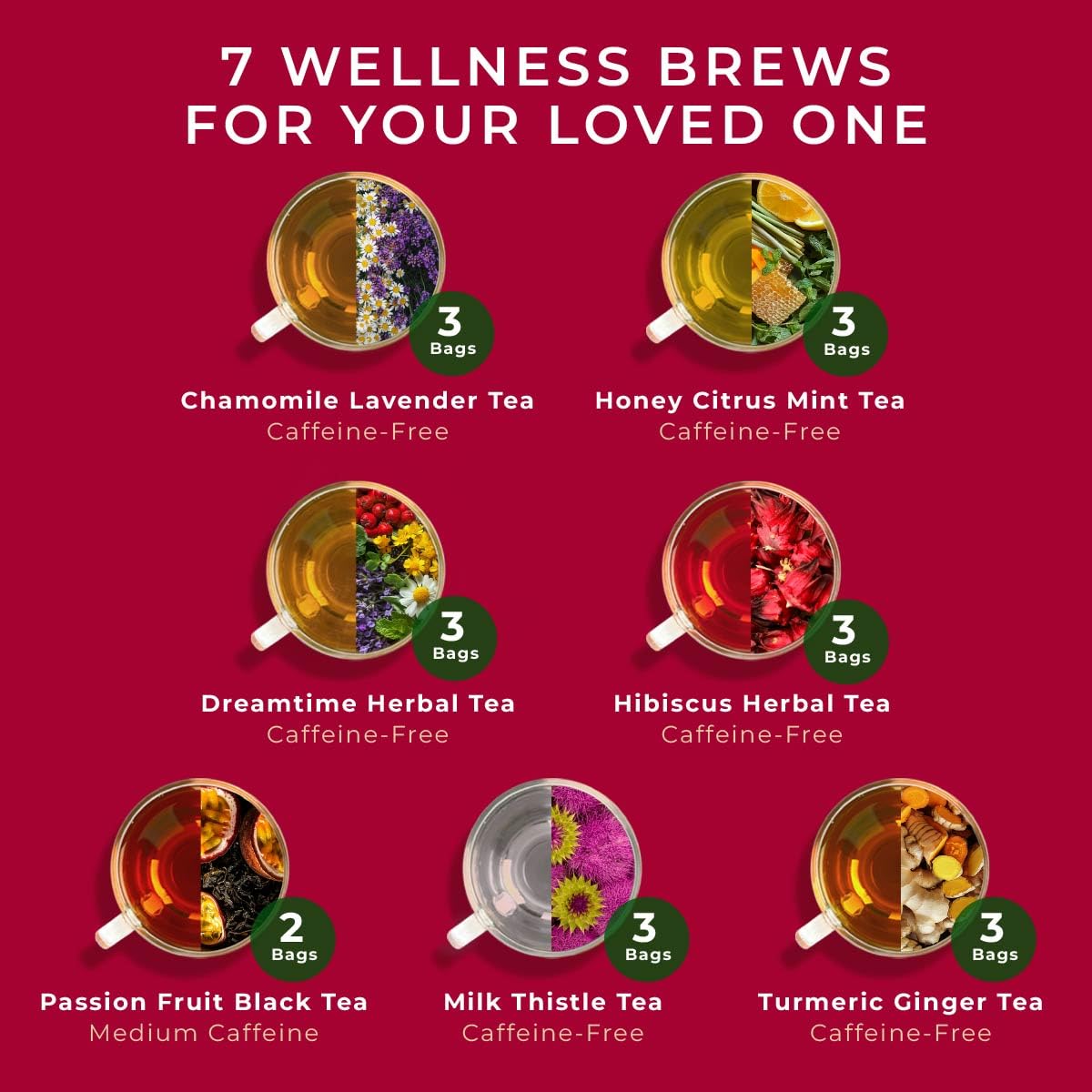 Her Wellness Tea Bags Gift Set (20 Count) - 7 Flavors Assorted Variety Pack | Caffeinated &amp; Caffeine Free Holiday Tea Sampler Gifts Box - Easy Brew, Natural Ingredients, Non-GMO, Enjoy Hot or Iced