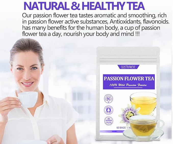 60 Premium Passion Flower Tea Bags, Made with 100% Natural Passionflower Leaves,Te De Pasiflora, Support Better Sleep & Relaxation