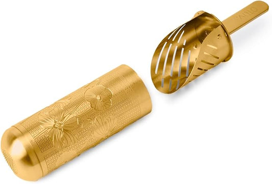 Stainless Steel Tea Infuser Stick with Scoop Lid for Loose Leaf Tea, Gold Reusable Tea Steeper Strainer, Long Handle Pipe Filter