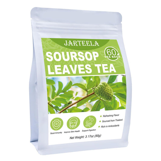 Jarteela - Soursop Tea Bag, 60 Ct, Pure Graviola Tea Soursop Leaves Teabags | Pure soursop leaves tea, supports gentle digestion and helps maintain healthy-looking skin. Caffeine-free, Non-GMO