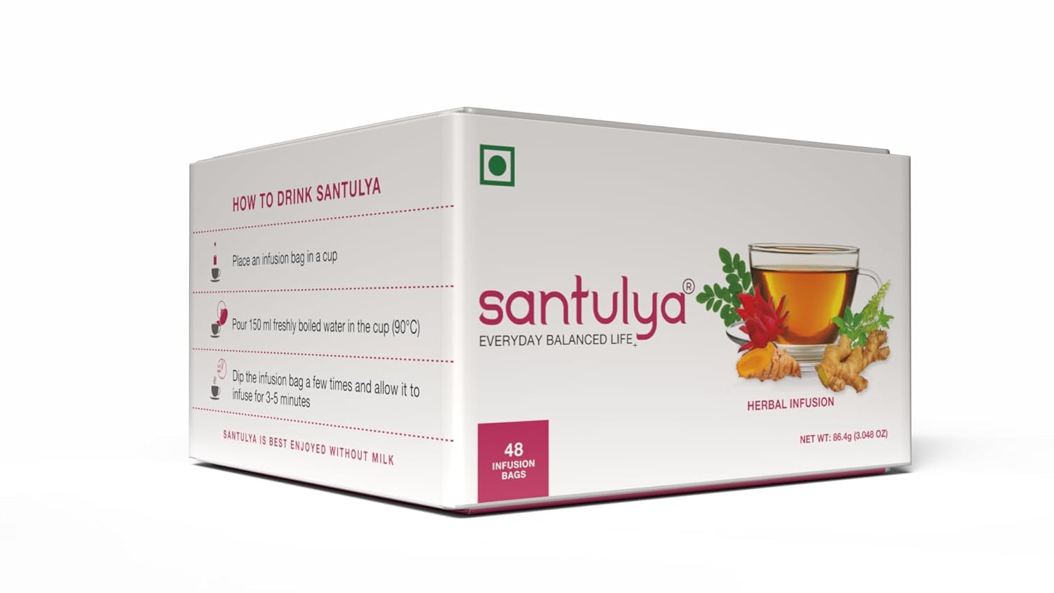 SANTULYA Herbal Tea (48 Tea Bags)(Pack of 1) | Turmeric + Tulsi + Moringa + Hibiscus + Ginger | Natural | Non-GMO | No Added Preservative | Every Day Balanced Life