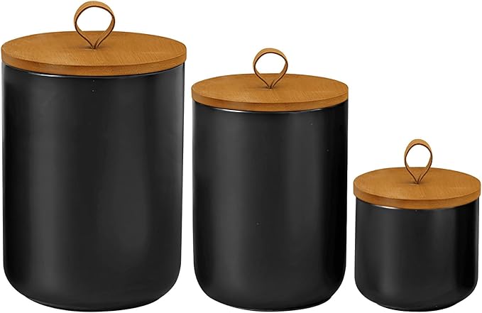Ceramic Storage Jars, Modern Elegant Highly Polished Airtight Gorgeous Storage Canisters with Wooden