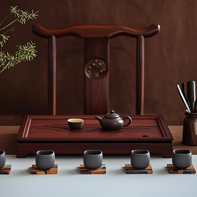 Bamboo Tea Tray Chinese Kungfu Tea 19.5x13.3x2.55in Serving Tray Vintage Tea Set Office Tea Tray Gongfu Water Storage Bamboo Tea Table Large