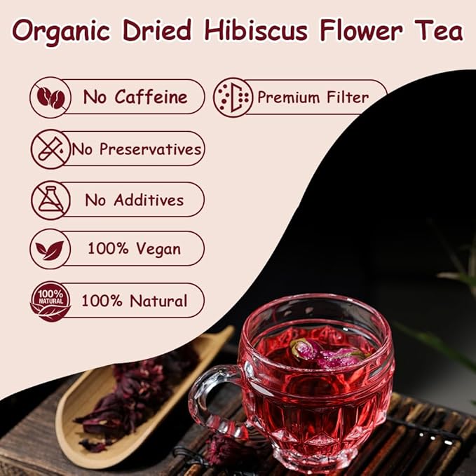 ZenVitality Premium Hibiscus Tea Organic 100 tea bags/7.05 Oz 100% Pure Dried Hibiscus Flower Supports Your Cardiovascular System/Liver health/Blood sugar balance/Antioxidant/Caffeine-free