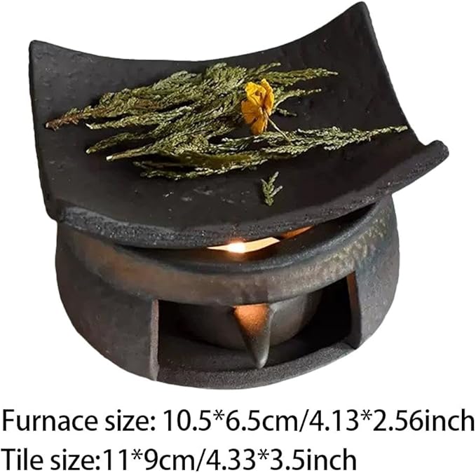 Ceramic Tea Stove Warmer Set, Cedar and Zen Aromatherapy Burner,Handmade Ceramic Candle Wax Melts Warmer with Tealight Holder,Multi-Functional Teapot and Heater,for Home Office Hotel Meditation (A)