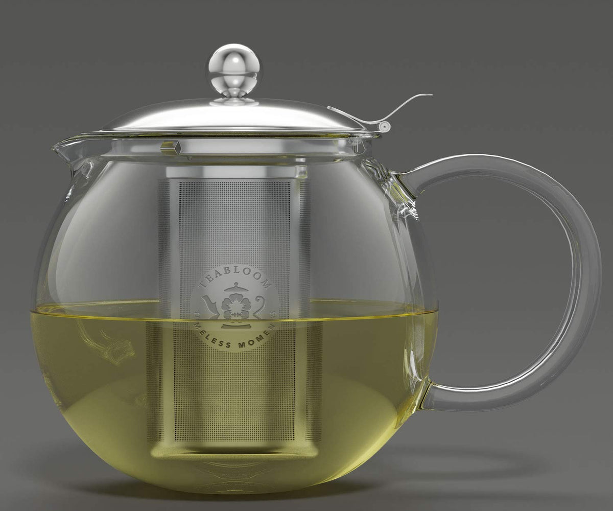 Teabloom All-in-One Glass Teapot and Tea Kettle – Heatproof Borosilicate Glass Tea Maker with Removable Stainless Steel Loose