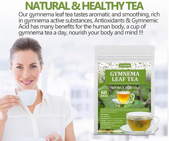 Premium 60 Gymnema Leaf Tea Bags, Made with 100% Natural Gymnema Leaves, No Additives & Caffeine Free & Sugar Free.
