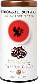 The Republic of Tea Pomegranate Superfruit Full-Leaf Loose Green Tea, 3.5 Oz Tin | Steeps 50 Cups